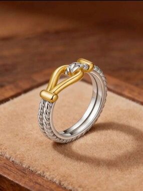 Two-Tone Braided Loop Women’s Ring - Gold & Silver